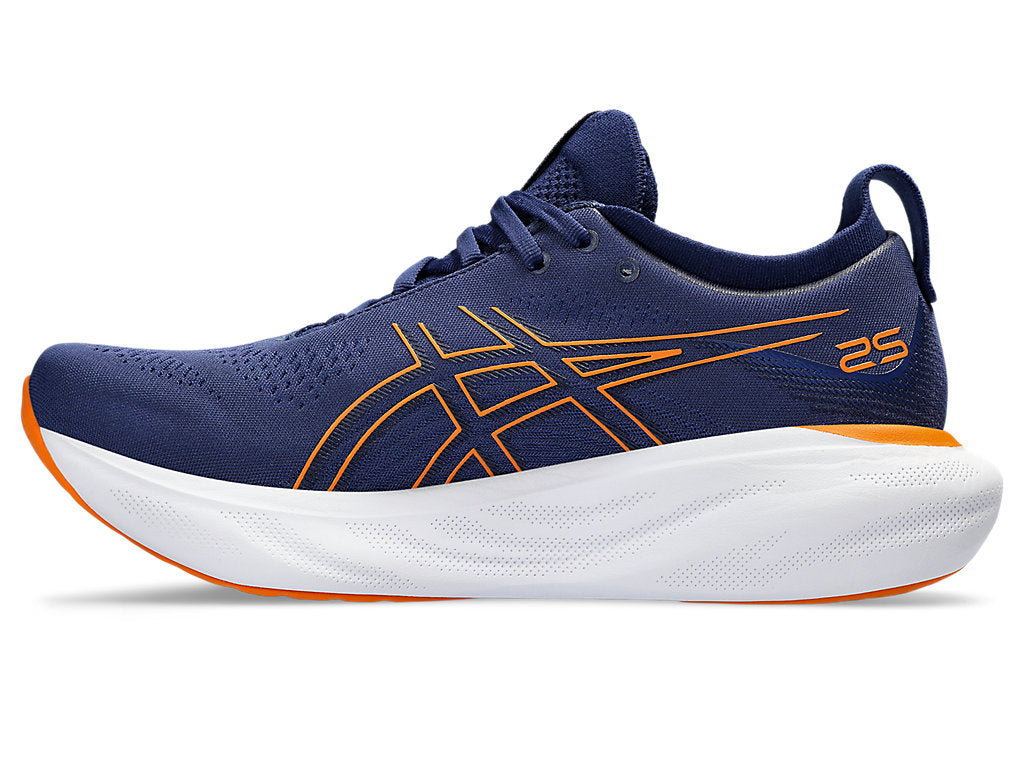 Asics Men's Gel-Nimbus 25 Wide (2E) Running Shoes In Deep Ocean/Bright Orange