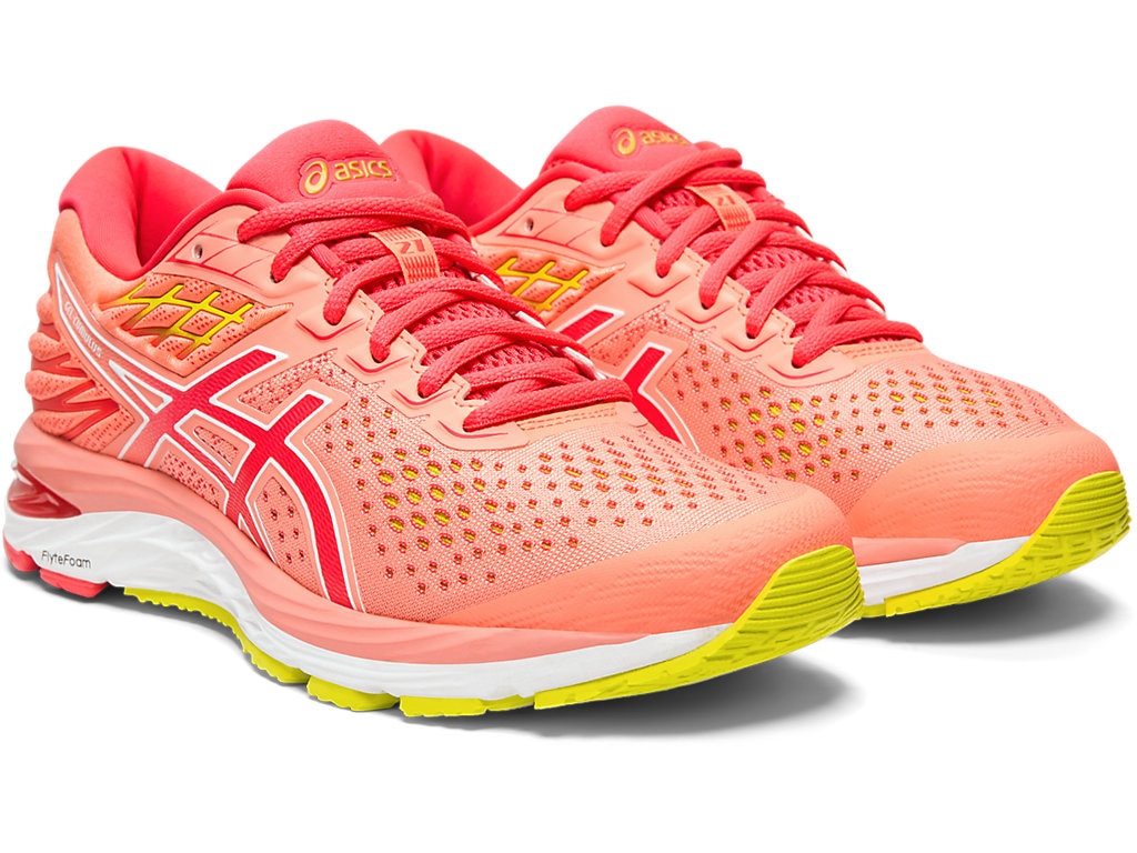 Asics Women's Gel-Cumulus 21 Shine Running Shoes in Sun Coral/Laser Pink - atr-sports