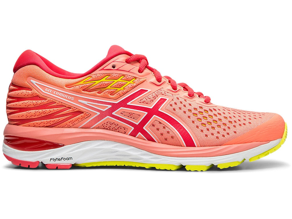 Asics Women's Gel-Cumulus 21 Shine Running Shoes in Sun Coral/Laser Pink - atr-sports