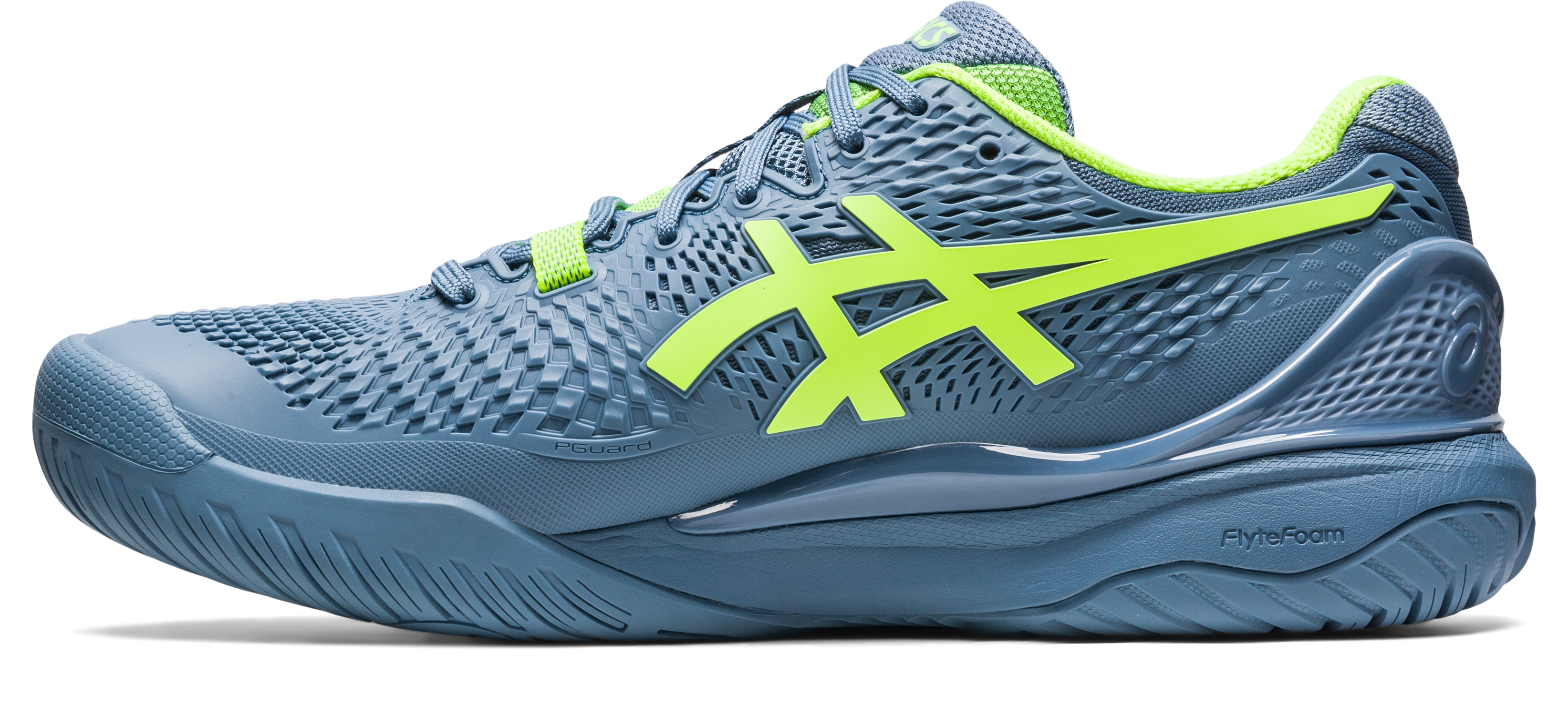Asics Men's Gel-Resolution 9 Wide (2E) Tennis Shoes In Steel Blue/Hazard Green