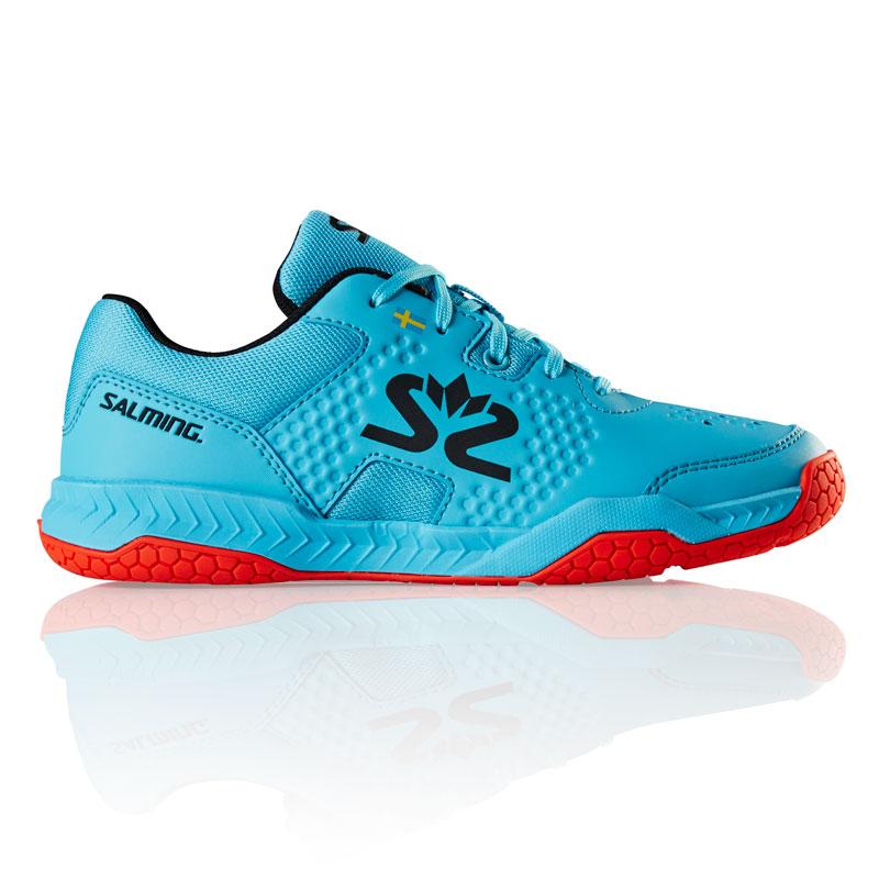 Salming Junior Hawk Indoor Court Shoes 2019 (Blue Atol/Flame Red)