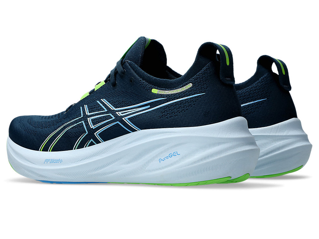 Asics Men's GEL-NIMBUS 26 Running Shoes in French Blue/Electric Lime