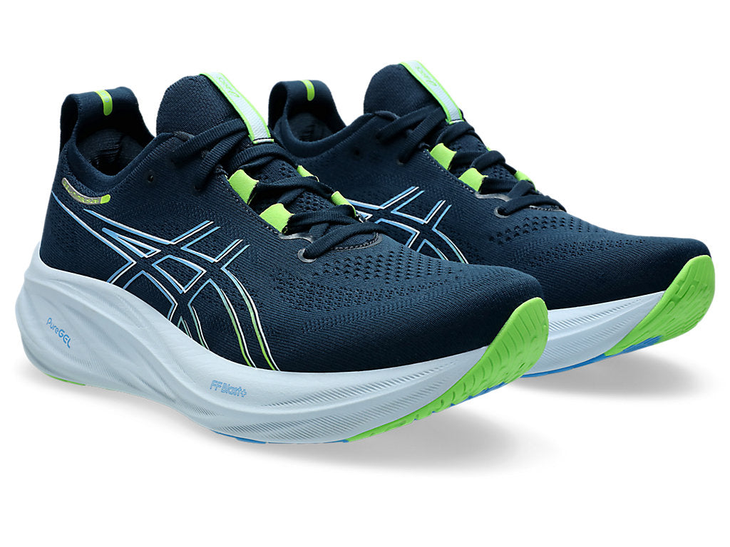 Asics Men's GEL-NIMBUS 26 Running Shoes in French Blue/Electric Lime