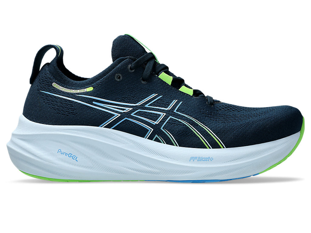 Asics Men's GEL-NIMBUS 26 Wide (2E) Running Shoes in French Blue/Electric Lime