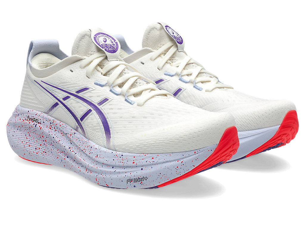 Asics Men's GEL-NIMBUS 27 TOKYO Running Shoes in Cream/Edo Purple