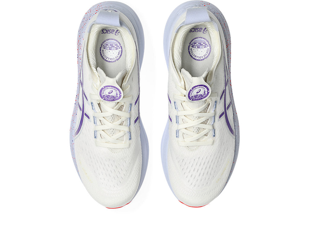 Asics Men's GEL-NIMBUS 27 TOKYO Running Shoes in Cream/Edo Purple