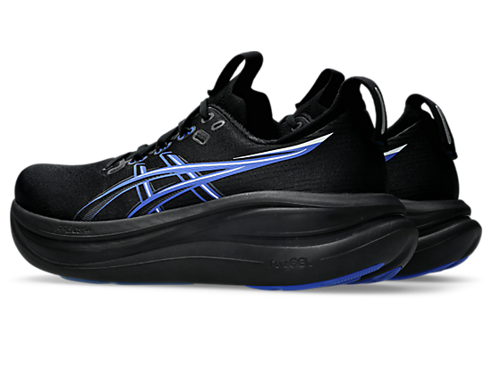 Asics Men's GEL-NIMBUS 28 Running Shoes in Black/Neon Blue