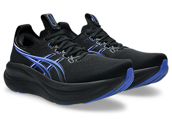 Asics Men's GEL-NIMBUS 28 Running Shoes in Black/Neon Blue