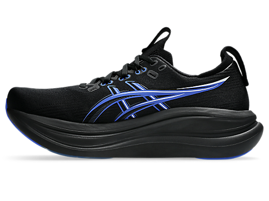 Asics Men's GEL-NIMBUS 28 Running Shoes in Black/Neon Blue