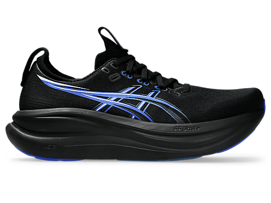Asics Men's GEL-NIMBUS 28 Running Shoes in Black/Neon Blue