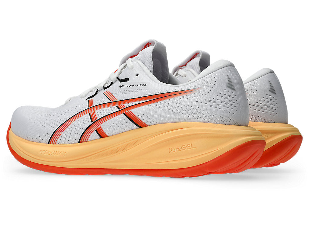 Asics Men's GEL-CUMULUS 28 Running Shoes in White/Energy Orange