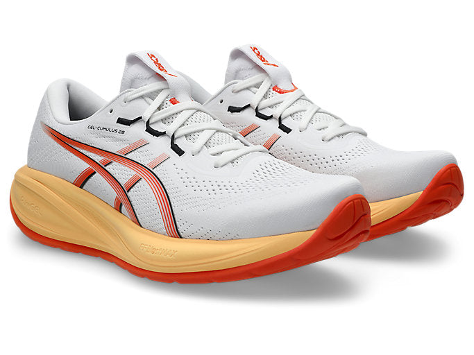 Asics Men's GEL-CUMULUS 28 Running Shoes in White/Energy Orange