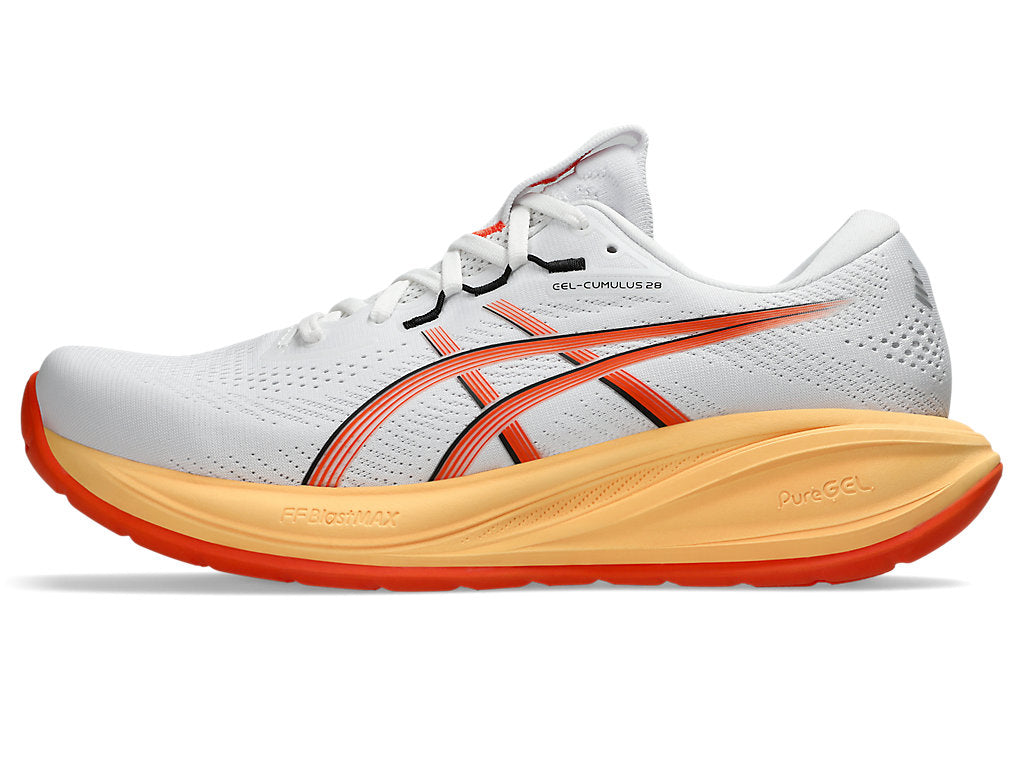 Asics Men's GEL-CUMULUS 28 Running Shoes in White/Energy Orange
