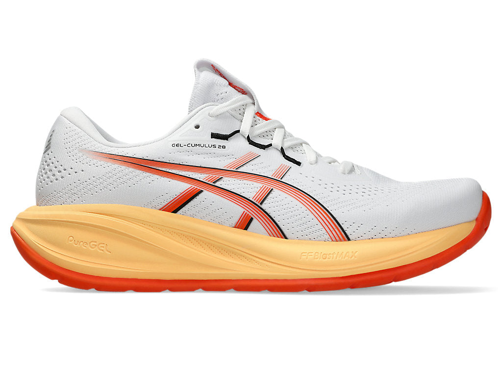 Asics Men's GEL-CUMULUS 28 Running Shoes in White/Energy Orange