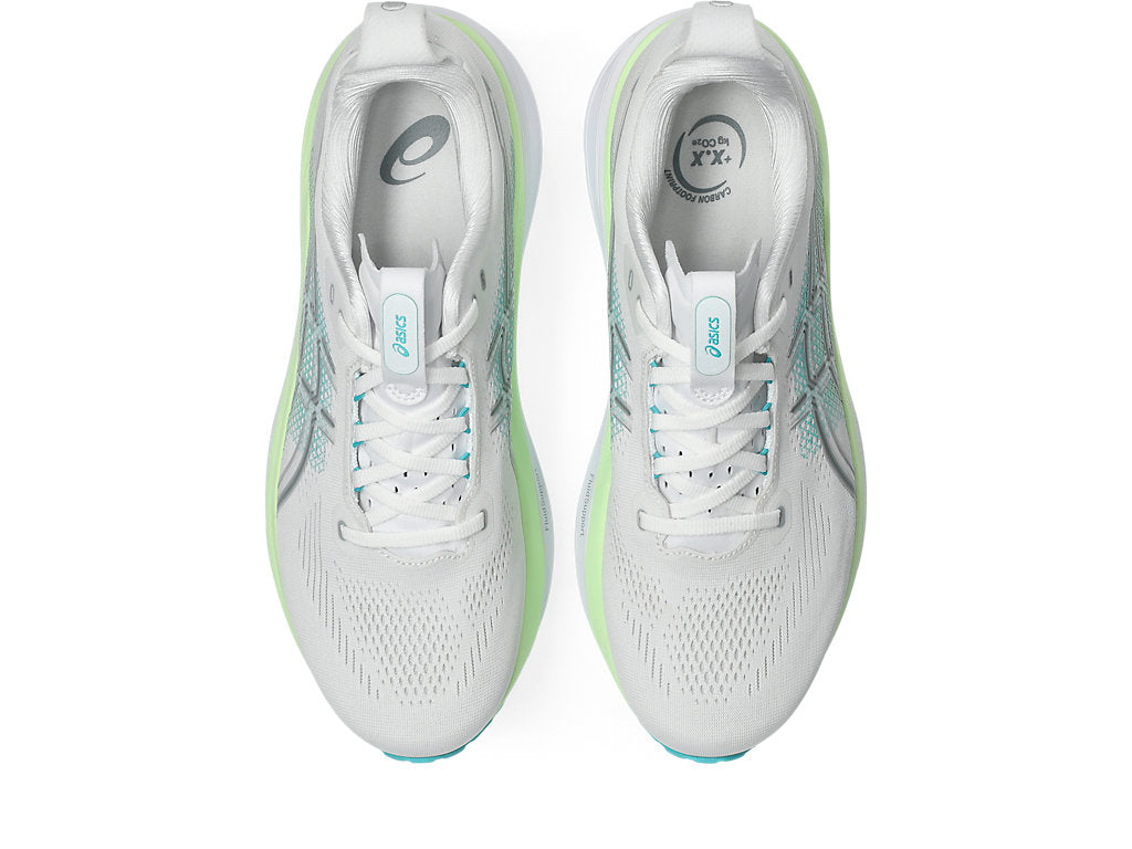 Asics Men's GEL-KAYANO 33 Wide (2E) Running Shoes in White/Energy Aqua
