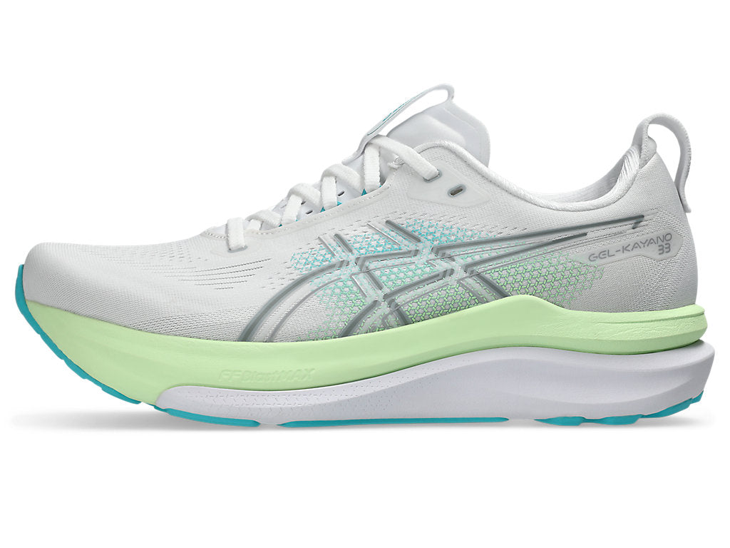 Asics Men's GEL-KAYANO 33 Wide (2E) Running Shoes in White/Energy Aqua