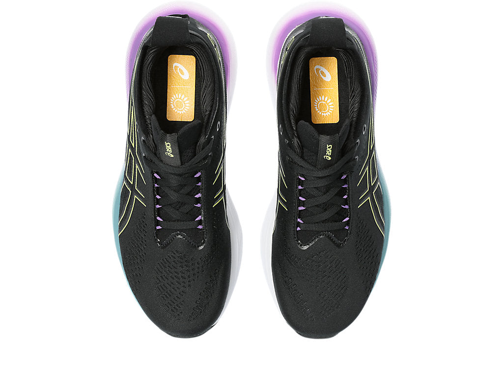 Asics Women'S GEL-NIMBUS 25 Wide (D) Running Shoes in Black/Glow Yellow