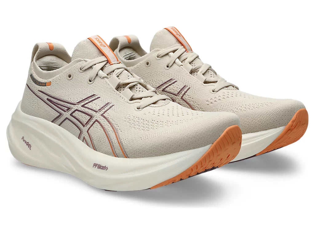 Asics Women's GEL-NIMBUS 26 Running Shoes in Oatmeal/Faded Orange