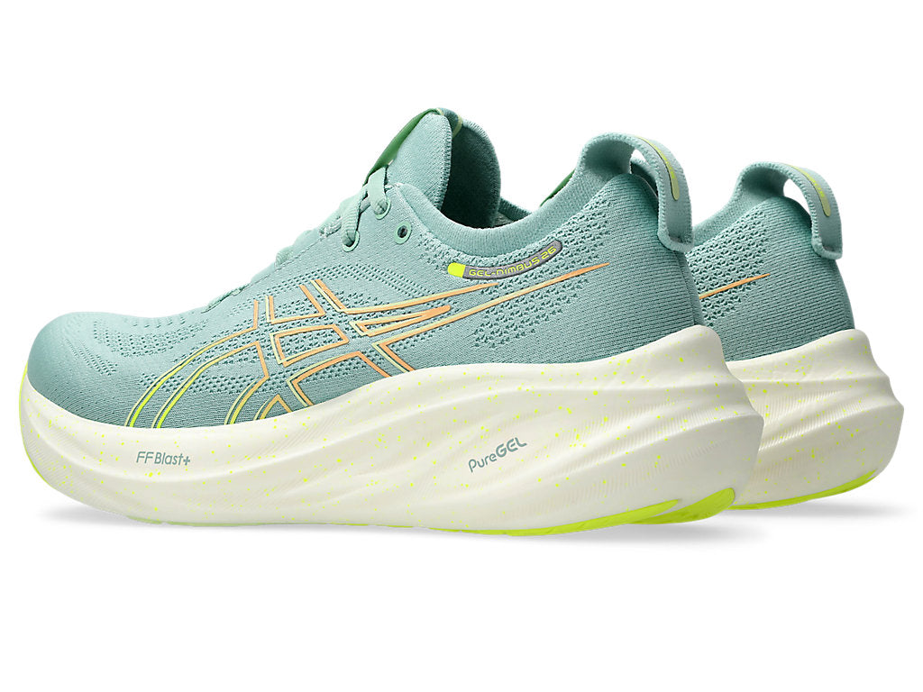 Asics Women's GEL-NIMBUS 26 Running Shoes in Light Celadon/Safety Yellow