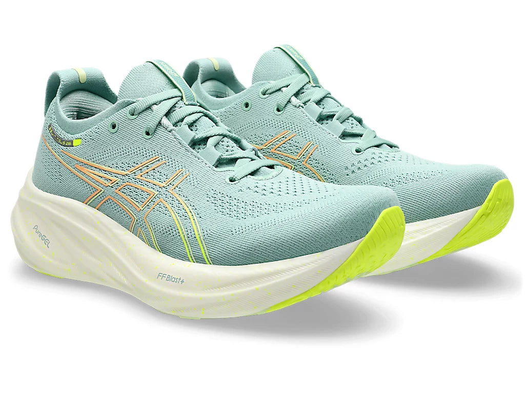 Asics Women's GEL-NIMBUS 26 Running Shoes in Light Celadon/Safety Yellow