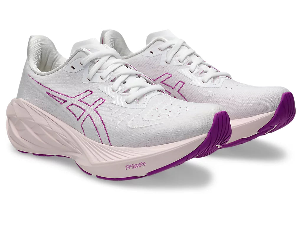 Asics Women's NOVABLAST 4 Wide (D) Running Shoes in White/Soothing Sea