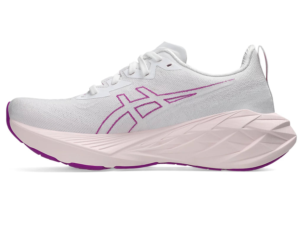 Asics Women's NOVABLAST 4 Wide (D) Running Shoes in White/Soothing Sea