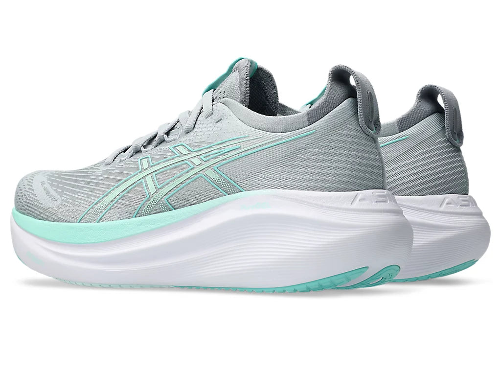 Asics Women's GEL-NIMBUS 27 Wide (D) Running Shoes in Piedmont Grey/Illuminate Mint