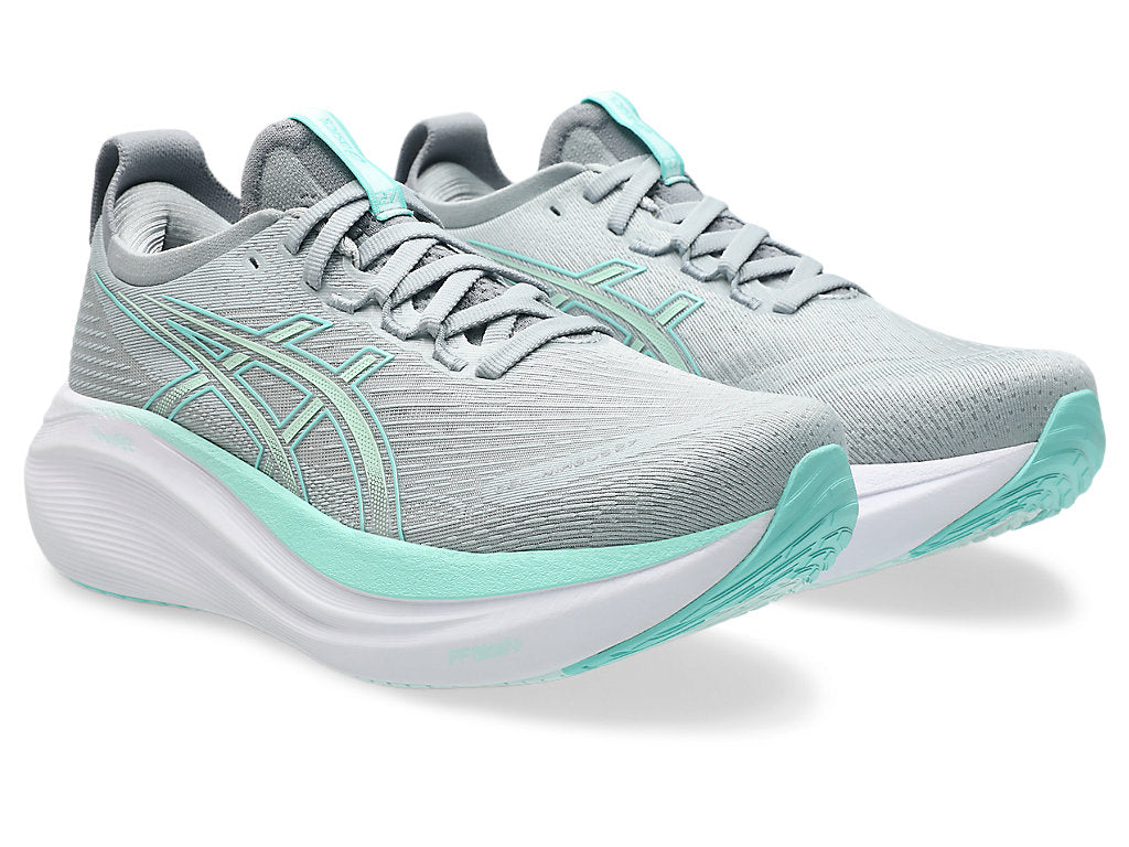 Asics Women's GEL-NIMBUS 27 Wide (D) Running Shoes in Piedmont Grey/Illuminate Mint