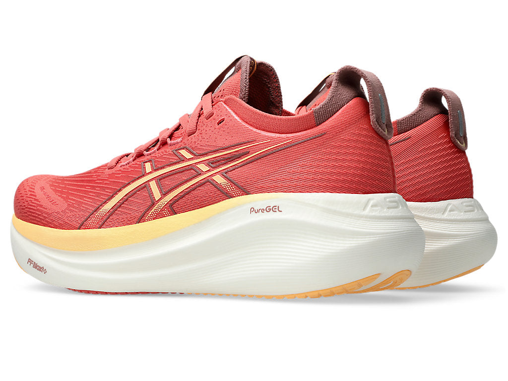 Asics Women's GEL-NIMBUS 27 Wide (D) Running Shoes in Dark Pink Clay/Orange Glow