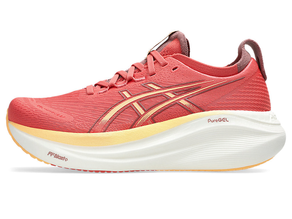 Asics Women's GEL-NIMBUS 27 Wide (D) Running Shoes in Dark Pink Clay/Orange Glow