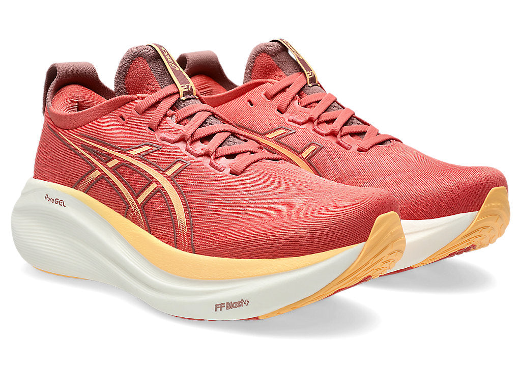 Asics Women's GEL-NIMBUS 27 Running Shoes in Dark Pink Clay/Orange Glow