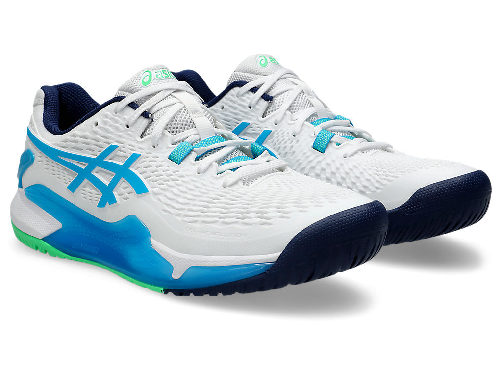 Asics Men's Gel-Resolution 9 Tennis Shoes in White/Digital Aqua