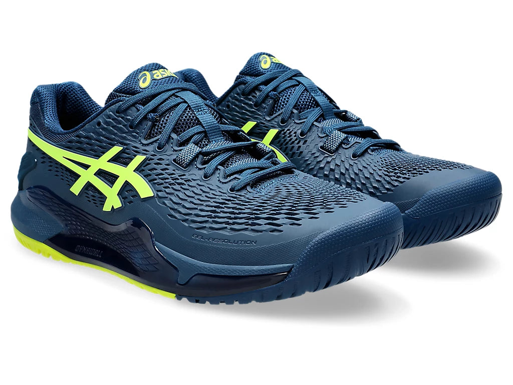 Asics Men's Gel-Resolution 9 Tennis Shoes in Mako Blue/Safety Yellow