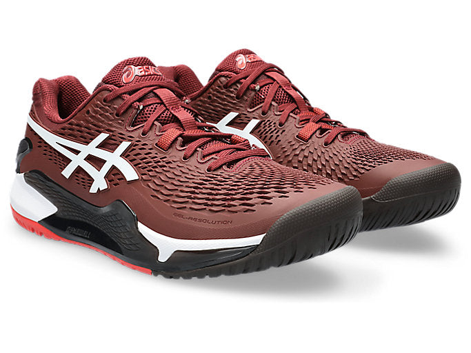 Asics Men's GEL-RESOLUTION 9 Shoes in Antique Red/White