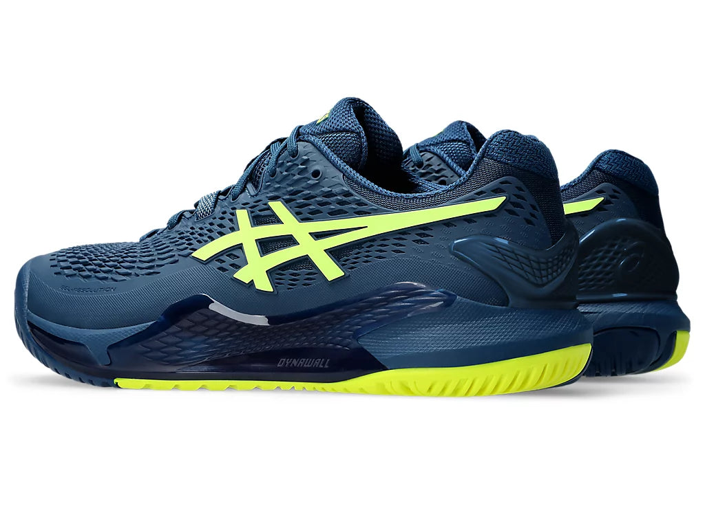 Asics Men's GEL-RESOLUTION 9 Wide (2E) Tennis Shoes in Mako Blue/Safety Yellow