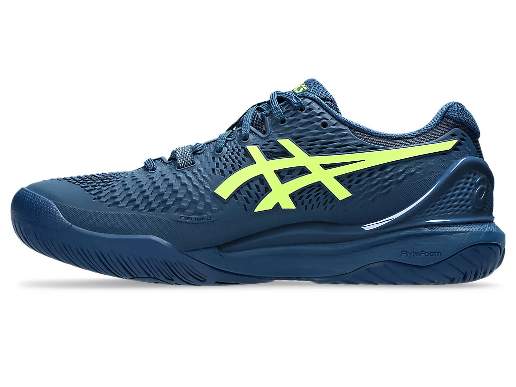 Asics Men's GEL-RESOLUTION 9 Wide (2E) Tennis Shoes in Mako Blue/Safety Yellow