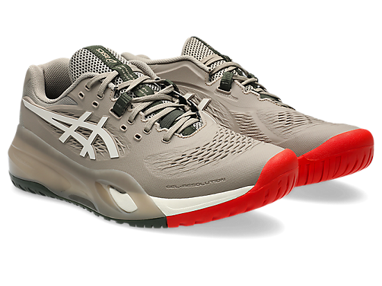 Asics Men's GEL-RESOLUTION X Wide (2E) Tennis Shoes in Greige/Soft Oat