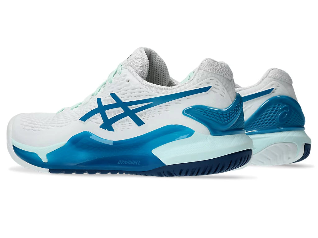 Asics Women's GEL-RESOLUTION 9 Tennis Shoes in White/Teal Blue