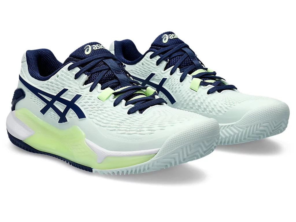 Asics Women's GEL-RESOLUTION 9 CLAY Tennis Shoes in Pale Mint/Blue Expanse