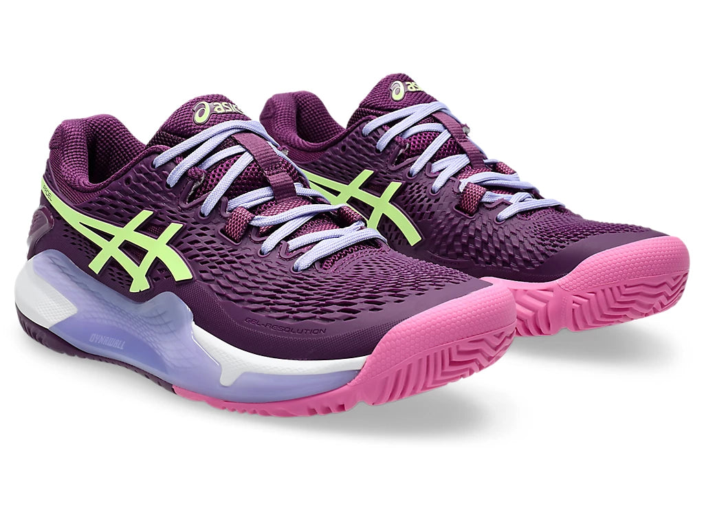 Asics Women's GEL-RESOLUTION 9 PADEL Tennis Shoes in Deep Mauve/Lime Green