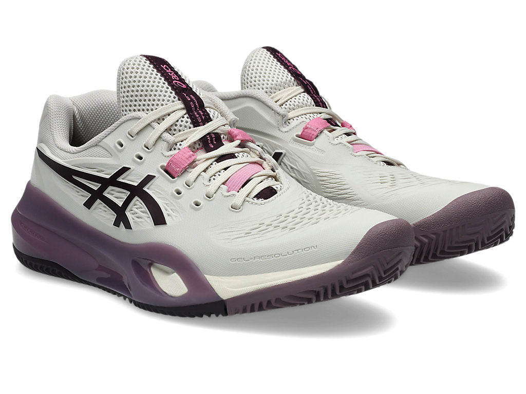 Asics Women's GEL-RESOLUTION X CLAY Tennis Shoes in Soft Oat/Dark Aubergine