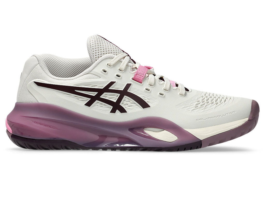 Asics Women's GEL-RESOLUTION X Wide (D) Tennis Shoes in Soft Oat/Dark Aubergine