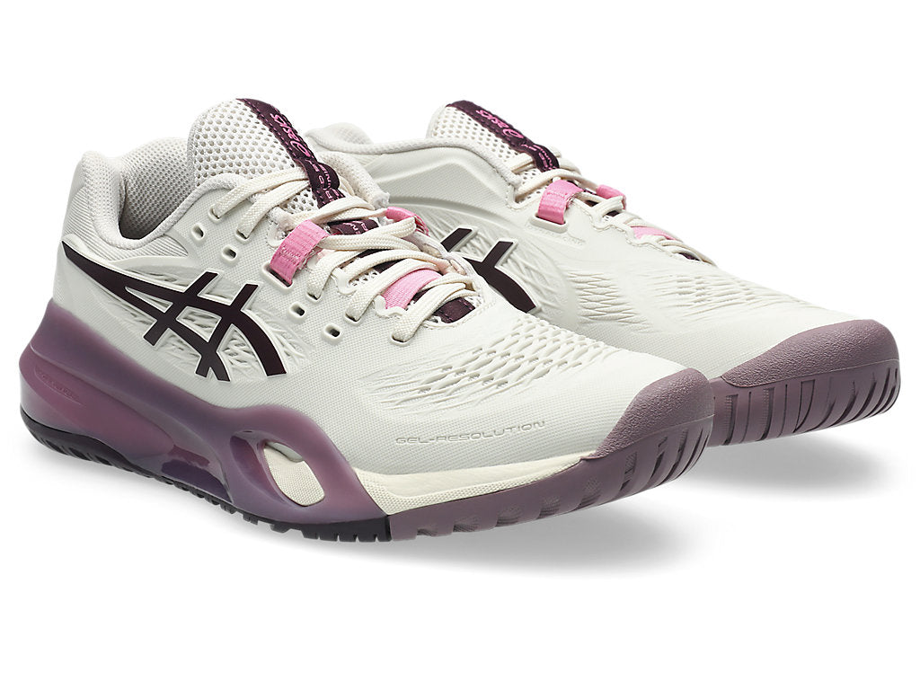 Asics Women's GEL-RESOLUTION X Tennis Shoes in Soft Oat/Dark Aubergine