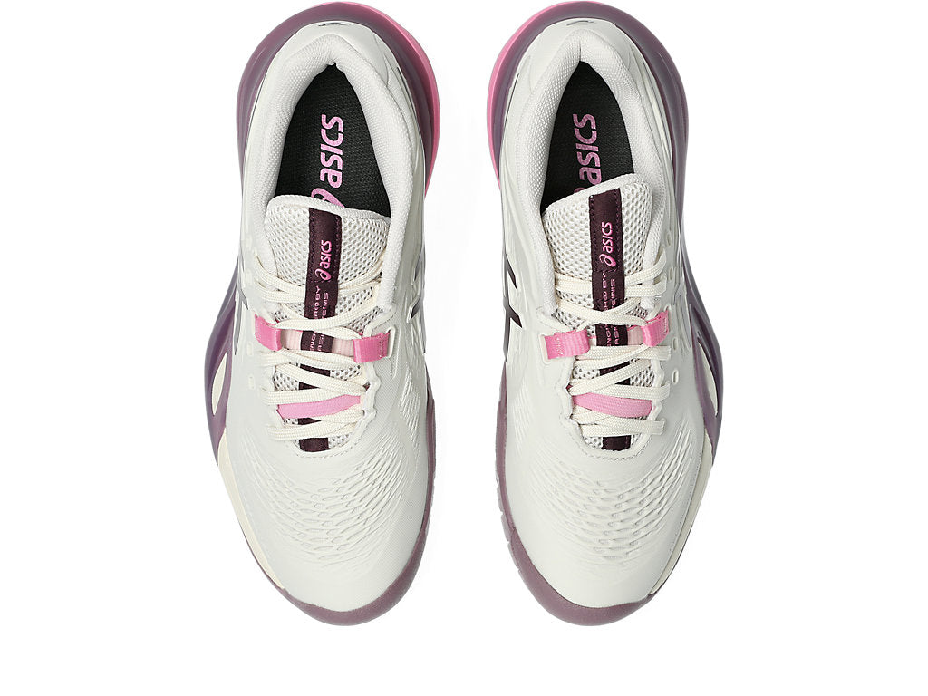 Asics Women's GEL-RESOLUTION X Tennis Shoes in Soft Oat/Dark Aubergine