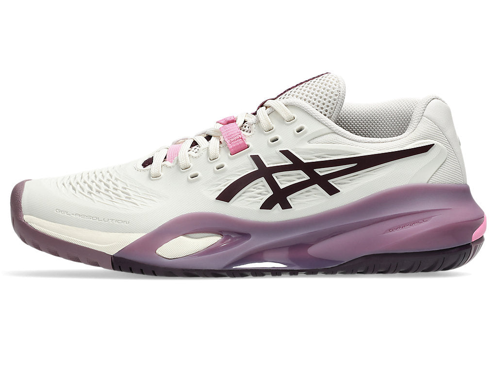 Asics Women's GEL-RESOLUTION X Tennis Shoes in Soft Oat/Dark Aubergine
