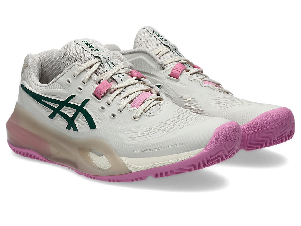 Asics Women's GEL-RESOLUTION X PADEL Tennis Shoes in Soft Oat/Jewel Green