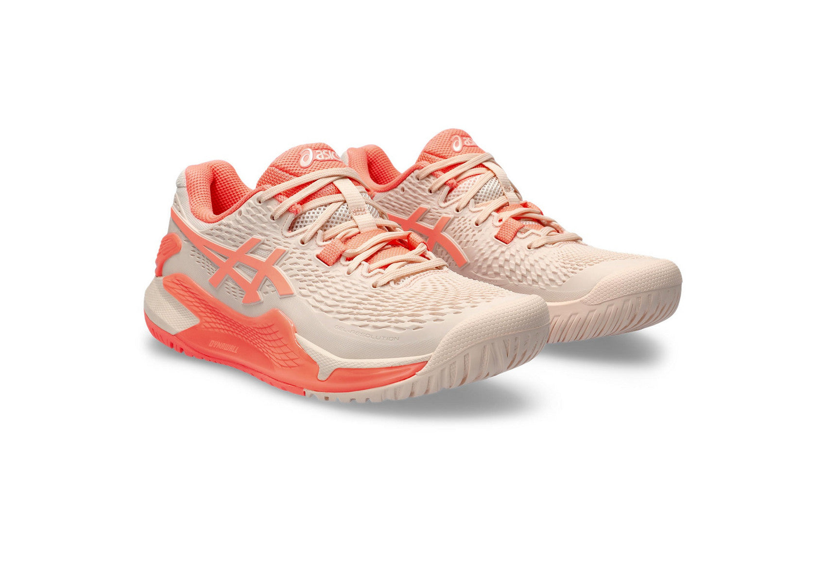 Asics Women's GEL-RESOLUTION 9 Tennis Shoes in Pearl Pink/Sun Coral