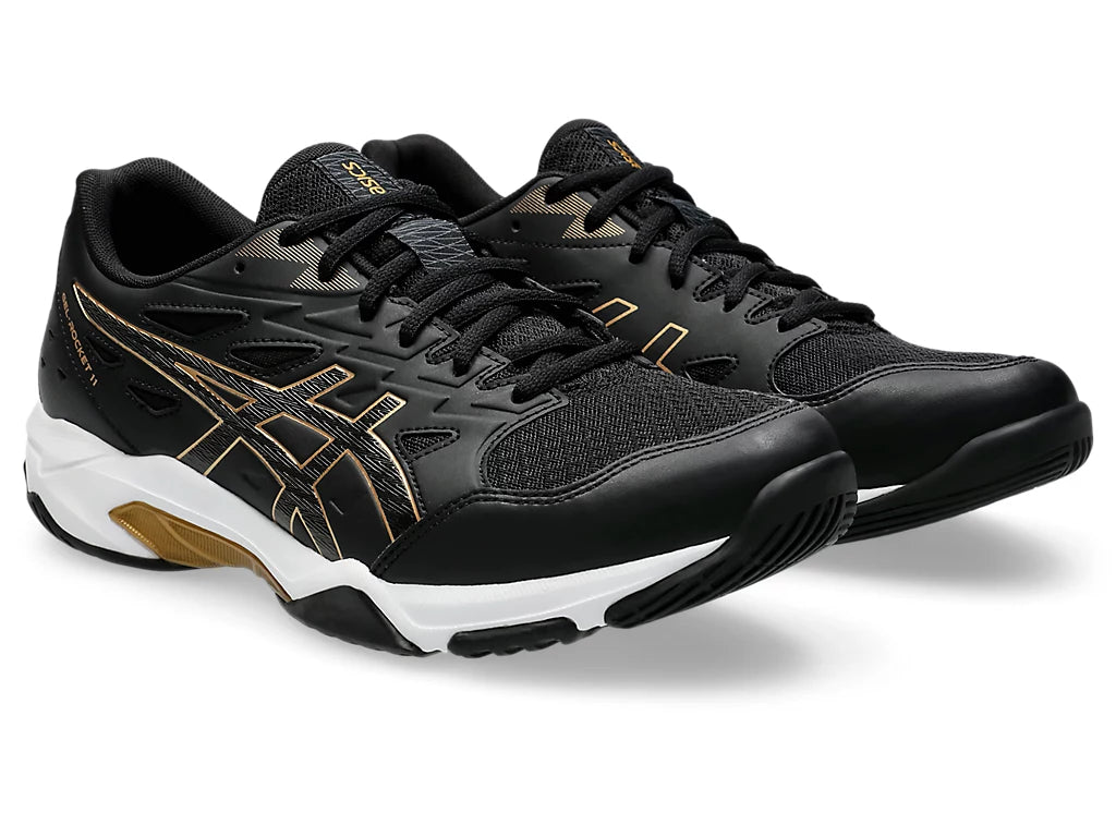 Asics Men's GEL-ROCKET 11 Wide (2E) Indoor Shoes in Black/Pure Gold