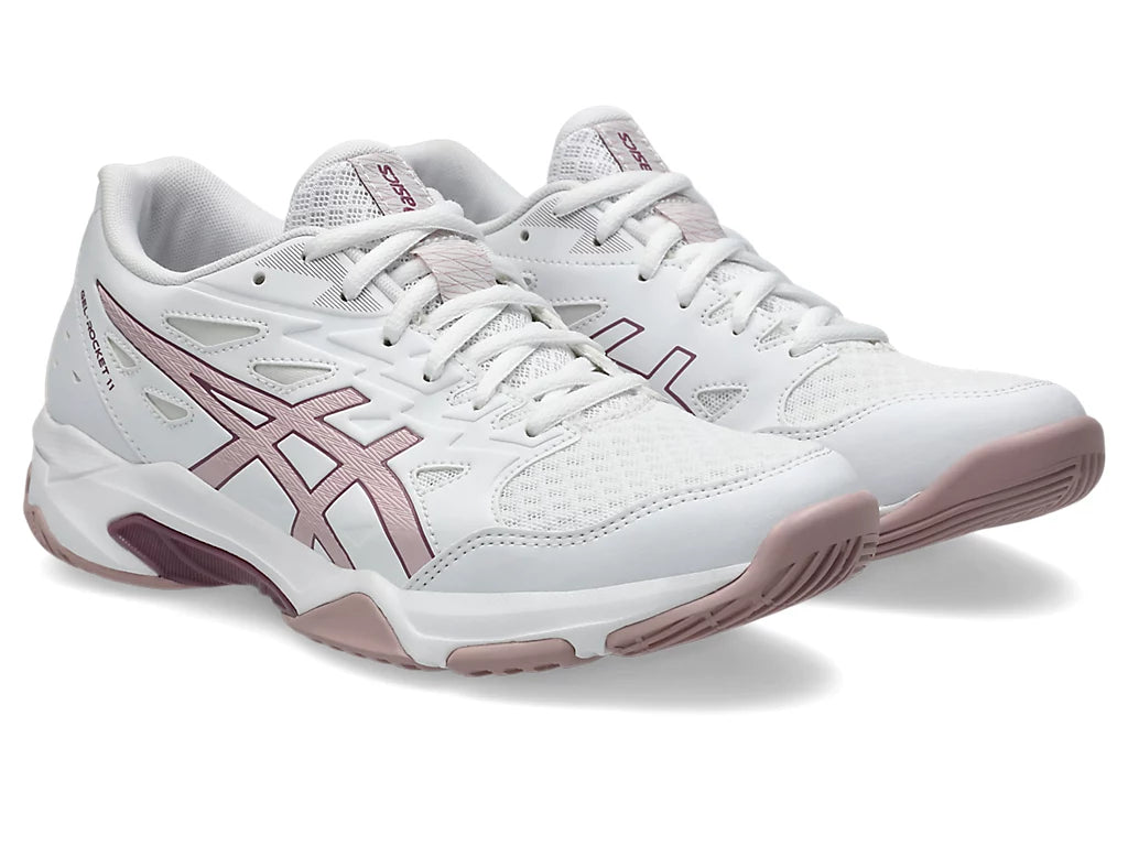 Asics Women's GEL-ROCKET 11 Indoor Shoes in White/Watershed Rose