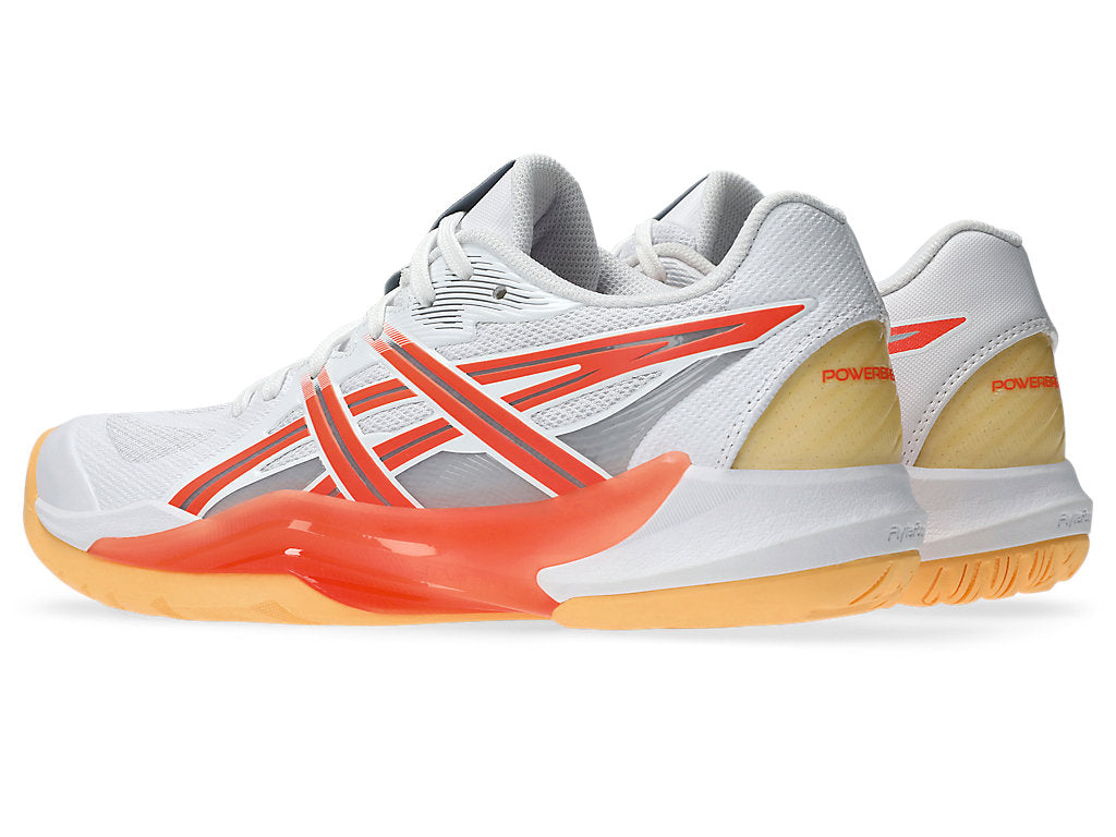 Asics Women's POWERBREAK FF Netball Shoes in White/Vivid Coral